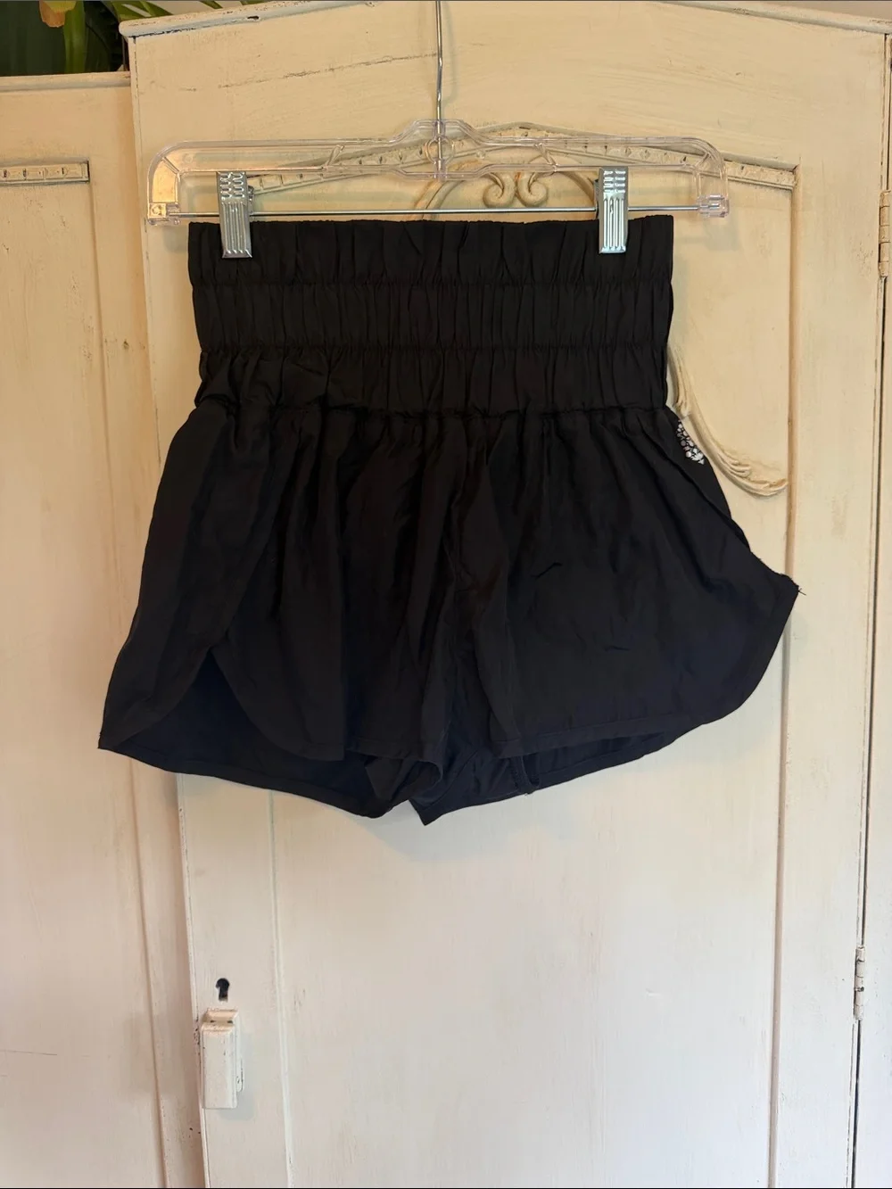 Free People Black Smocked High-Waist Overlap Skort Shorts